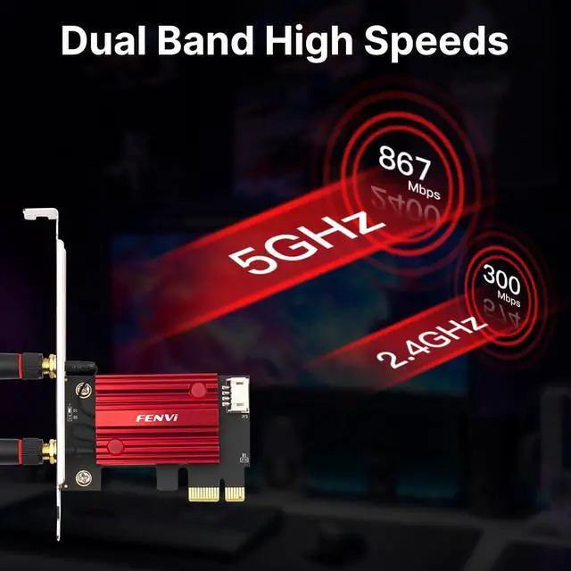 Alt view image 5 of 7 - AC1200 PCIe WiFi Card for Desktop PC with Bluetooth Dual Band Wireless Network Card, 2.4GHz and 5GHz, High Gain Antennas, Supports Windows 10/11 for Gaming and Streaming