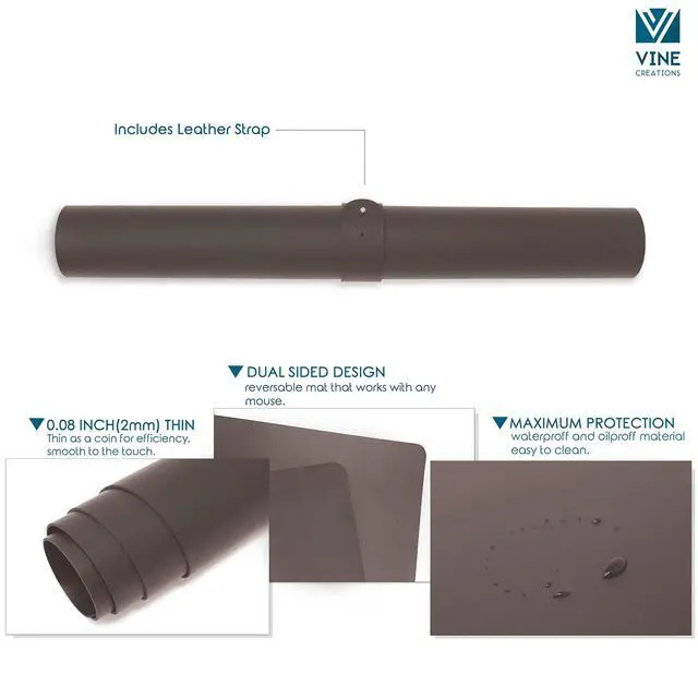 Alt view image 5 of 6 - Leather Desk Mat Large 36" x 20", Desk Protector Mat, PU Leather Desk Pad, Large Mouse Pad, Desk Blotter, Desk Pads on Top of Desks, Desk Matt for Desktop, Office Desk Mat (Dark Brown)