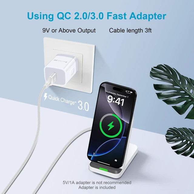 Alt view image 2 of 7 - Fast Wireless Charging Station Android Phone Wireless Charger Stand Desk | For Google Pixel 11/10a/10/9a/9/9 Pro/9 Pro XL/Fold/8a/8 Pro Samsung Galaxy S26/S25 Ultra iPhone 17e 16e with QC3.0 Adapter
