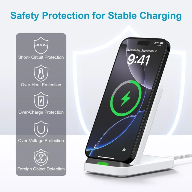 Alt view image 5 of 7 - Fast Wireless Charging Station Android Phone Wireless Charger Stand Desk | For Google Pixel 11/10a/10/9a/9/9 Pro/9 Pro XL/Fold/8a/8 Pro Samsung Galaxy S26/S25 Ultra iPhone 17e 16e with QC3.0 Adapter