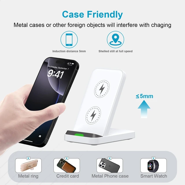 Alt view image 6 of 7 - Fast Wireless Charging Station Android Phone Wireless Charger Stand Desk | For Google Pixel 11/10a/10/9a/9/9 Pro/9 Pro XL/Fold/8a/8 Pro Samsung Galaxy S26/S25 Ultra iPhone 17e 16e with QC3.0 Adapter