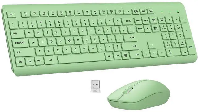 Main image of Wireless Keyboard and Mouse Combo, Full-Size Silent Ergonomic Keyboard and Optical Mouse, Long Battery Life, 2.4G Lag-Free Mice Keyboard for Mac, Laptop, PC, Windows(Avocado Green)
