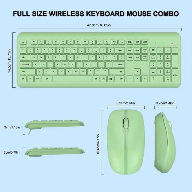 Alt view image 7 of 7 - Wireless Keyboard and Mouse Combo, Full-Size Silent Ergonomic Keyboard and Optical Mouse, Long Battery Life, 2.4G Lag-Free Mice Keyboard for Mac, Laptop, PC, Windows(Avocado Green)