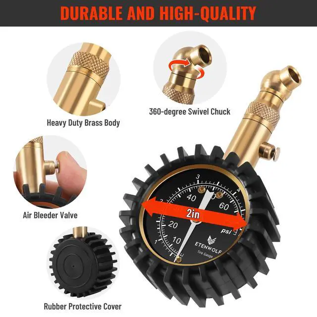 Alt view image 2 of 7 - Tire Pressure Gauge for Cars 0-75 PSI, Air Pressure Gauge with Large Glow Dial, Calibrated to ANSI B40.1 Grade A(Plus-Minus 1%), Tire Gauge for Tire Pressure Car Accessories (Black)