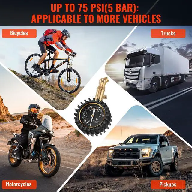 Alt view image 5 of 7 - Tire Pressure Gauge for Cars 0-75 PSI, Air Pressure Gauge with Large Glow Dial, Calibrated to ANSI B40.1 Grade A(Plus-Minus 1%), Tire Gauge for Tire Pressure Car Accessories (Black)