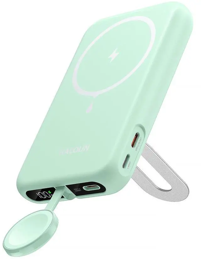 Main image of Magnetic Portable Charger for iPhone and Apple Watch, 10000mAh Wireless Power Bank PD 20W USB-C Fast Charging Battery Pack with Stand for iPhone 17/16/15/14/13/12 Pro MaxAiriWatch 11-1/SE/Ultra 3-1