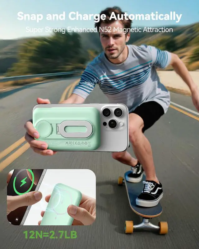 Alt view image 6 of 7 - Magnetic Portable Charger for iPhone and Apple Watch, 10000mAh Wireless Power Bank PD 20W USB-C Fast Charging Battery Pack with Stand for iPhone 17/16/15/14/13/12 Pro MaxAiriWatch 11-1/SE/Ultra 3-1