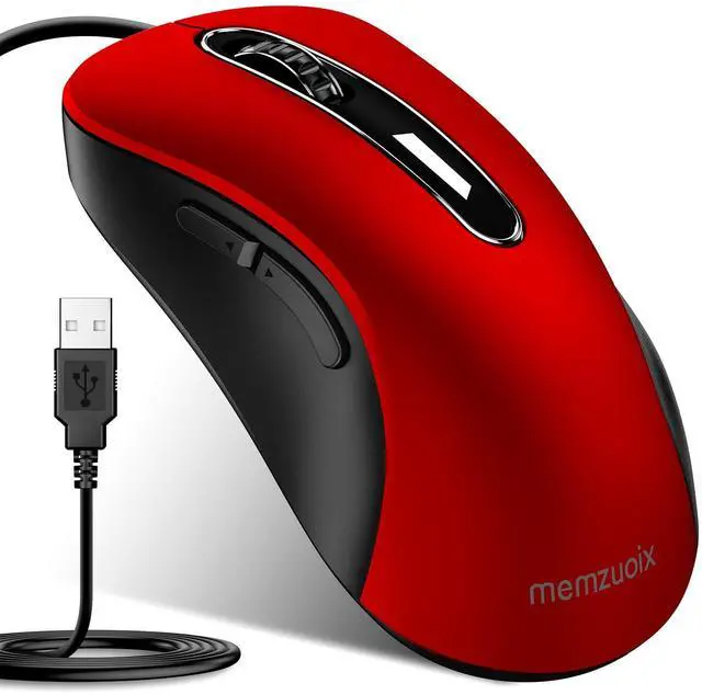 Main image of Wired Mouse, USB Computer Mouse 1400 DPI Mobile Optical Mouse Ergonomic Design Computer Mice with 5FT Cord for Laptop, PC, Desktop, MacBook, 5 Buttons (Pomegranate Red)