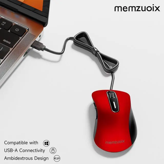 Alt view image 2 of 7 - Wired Mouse, USB Computer Mouse 1400 DPI Mobile Optical Mouse Ergonomic Design Computer Mice with 5FT Cord for Laptop, PC, Desktop, MacBook, 5 Buttons (Pomegranate Red)