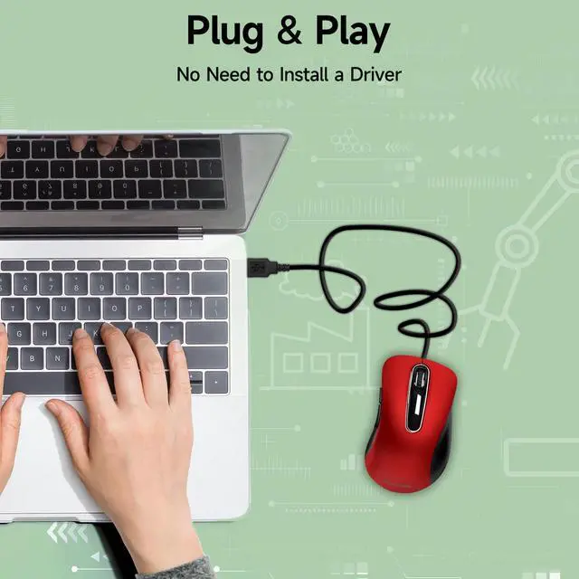 Alt view image 7 of 7 - Wired Mouse, USB Computer Mouse 1400 DPI Mobile Optical Mouse Ergonomic Design Computer Mice with 5FT Cord for Laptop, PC, Desktop, MacBook, 5 Buttons (Pomegranate Red)