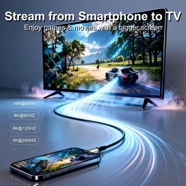 Alt view image 3 of 7 - USB-C to DisplayPort Cable 6.6ft (16K@60Hz 8K@120Hz), 80Gbps USB C to DP 2.1 Cord Thunderbolt 3/4/5 Compatible with MacBook Pro/Air, for iPhone 17 Pro Max, for iPad Pro, for iMac, for XPS.