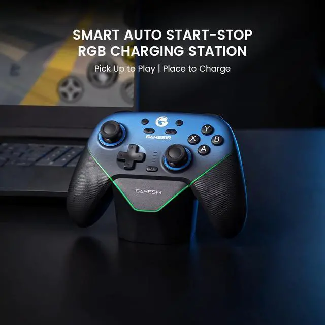 Alt view image 6 of 7 - Super Nova Wireless Gaming Controller for PC/Switch/Switch 2/iOS/Android, 1000Hz Polling Rate, Hall Effect Stick & Trigger, Rubberized Grips, RGB Lighting, 1000mAh - Blue