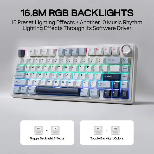Alt view image 7 of 7 - Aula F75 PRO 75% Wireless Gaming Keyboard, Gasket Mechanical Custom Keyboard with Five-Layer Padding, BT/2.4GHz/USB-C, Hot Swappable, Knob, RGB, Reaper Switches (White Blue)