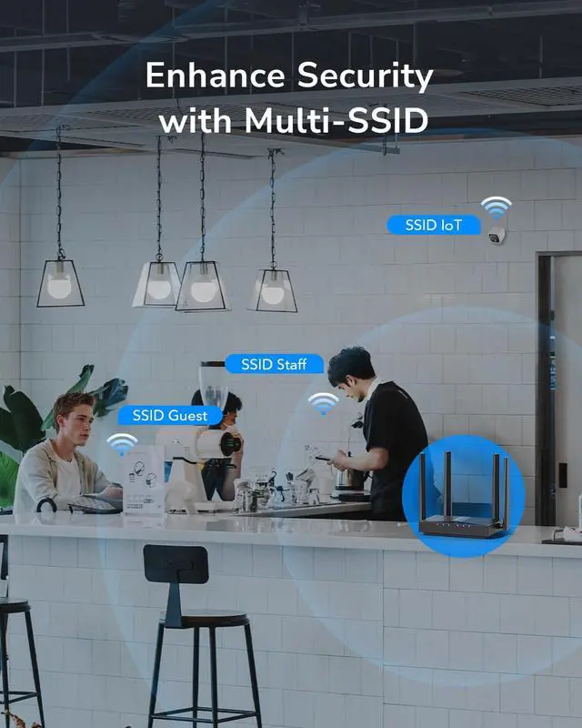 Alt view image 7 of 7 - WiFi 6 AX3000 Desktop Gigabit Wireless Access Point, Wi-Fi Bridge, Beamforming, Supports Multi SSID, 4 Fixed Antennas, 802.3at/af or Passive PoE and 12V DC Powered, AP3000D