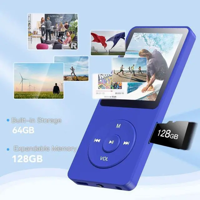 Alt view image 6 of 7 - A02PL 64GB MP3 Player, 70 Hours Playback Lossless Sound Music Player, Supports up to 128GB(Deep Blue)