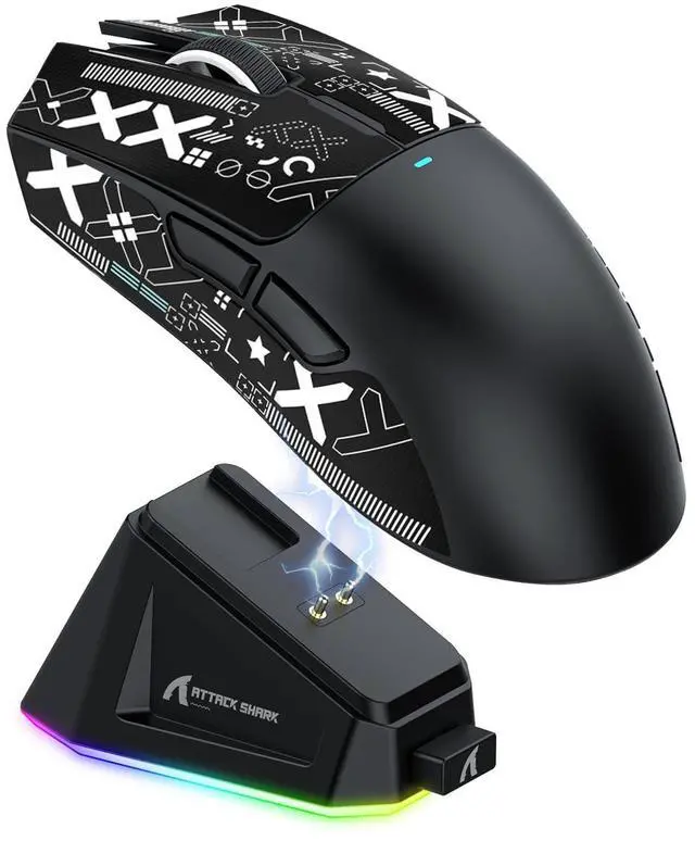 Main image of Attack Shark X11 59g Superlight Wireless Gaming Mouse with Grip Tape, RGB Charging DockBT/2.4G Wireless/Wired Pc Mouse, 22000 DPI,5 Programmable Buttons for Pc/Mac(Black)
