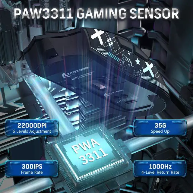 Alt view image 4 of 7 - Attack Shark X11 59g Superlight Wireless Gaming Mouse with Grip Tape, RGB Charging DockBT/2.4G Wireless/Wired Pc Mouse, 22000 DPI,5 Programmable Buttons for Pc/Mac(Black)