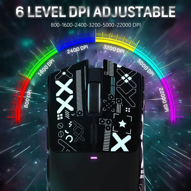 Alt view image 5 of 7 - Attack Shark X11 59g Superlight Wireless Gaming Mouse with Grip Tape, RGB Charging DockBT/2.4G Wireless/Wired Pc Mouse, 22000 DPI,5 Programmable Buttons for Pc/Mac(Black)
