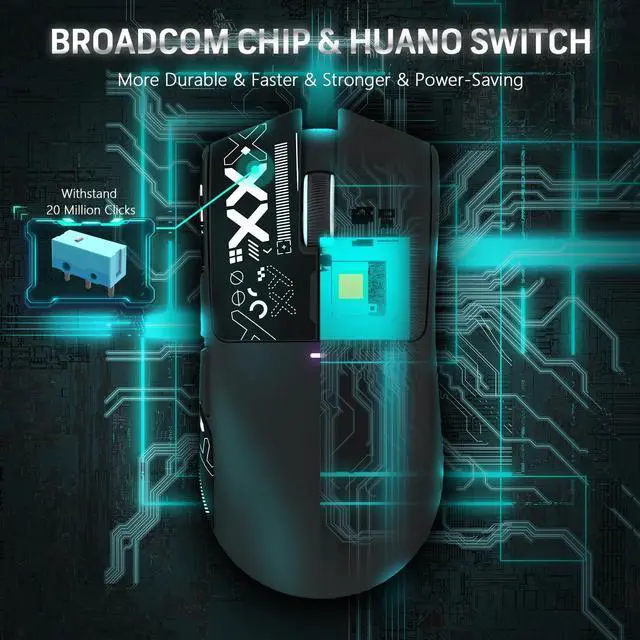 Alt view image 7 of 7 - Attack Shark X11 59g Superlight Wireless Gaming Mouse with Grip Tape, RGB Charging DockBT/2.4G Wireless/Wired Pc Mouse, 22000 DPI,5 Programmable Buttons for Pc/Mac(Black)