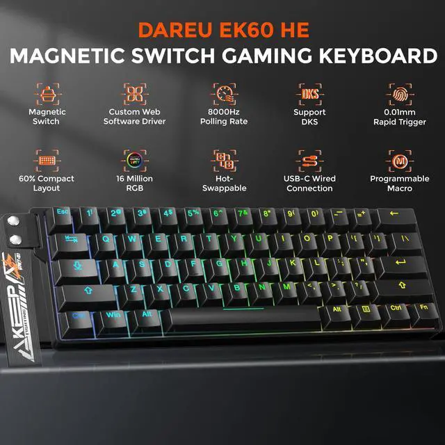 Alt view image 2 of 7 - EK60 HE Rapid Trigger Gaming Keyboard Wired, 0.01mm RT Accuracy Adjustable, Hall Effect Magnetic Switch Hot Swappable, SOCD, 8000Hz Polling, RGB Backlit, 60% Compact Design for Laptop/PC