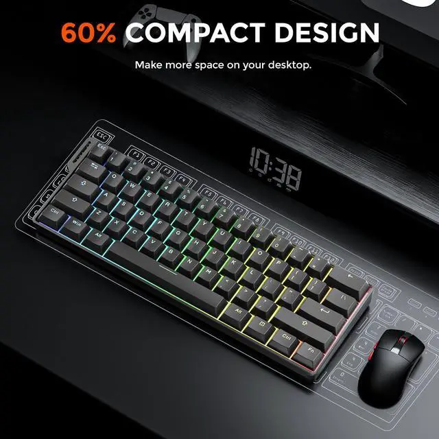 Alt view image 3 of 7 - EK60 HE Rapid Trigger Gaming Keyboard Wired, 0.01mm RT Accuracy Adjustable, Hall Effect Magnetic Switch Hot Swappable, SOCD, 8000Hz Polling, RGB Backlit, 60% Compact Design for Laptop/PC