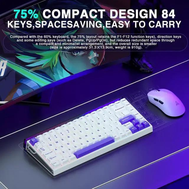 Alt view image 3 of 7 - Hero 84 HE - 75% Mechanical Gaming Keyboard Wired, Magnetic Switches Hot Swappable Hall Effect Keyboard, Rapid Trigger Mode 8000Hz Polling Rate, RGB Neon Light Box, Gamers Keyboards for PC/Mac