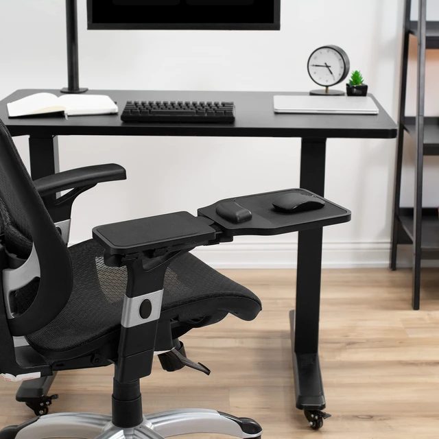Alt view image 2 of 7 - VIVO Black Wooden Arm Rest Mouse Pad with Wrist Cushion, MOUNT-MS02D | Adjustable Length Support Platform Tray, Chair Attachment Extension with Straps