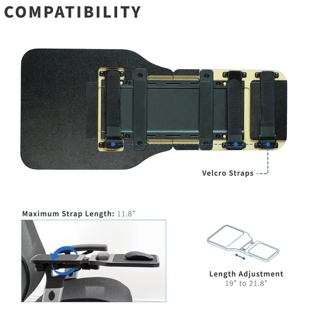 Alt view image 5 of 7 - VIVO Black Wooden Arm Rest Mouse Pad with Wrist Cushion, MOUNT-MS02D | Adjustable Length Support Platform Tray, Chair Attachment Extension with Straps