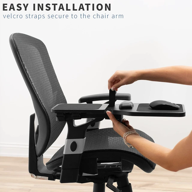 Alt view image 6 of 7 - VIVO Black Wooden Arm Rest Mouse Pad with Wrist Cushion, MOUNT-MS02D | Adjustable Length Support Platform Tray, Chair Attachment Extension with Straps