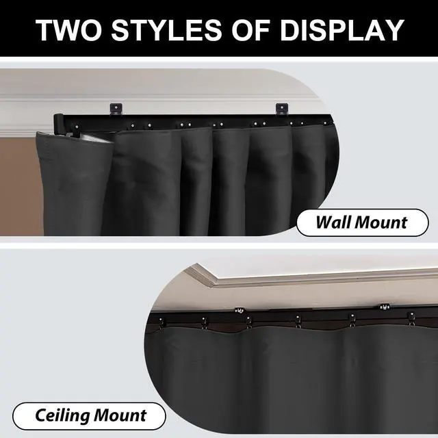 Alt view image 3 of 7 - Room Divider Blackout Curtains & Ceiling Curtain Track Set Wall Mount Extra Wide Track Curtains Flexible Sliding Curtain Rod Room Separation PrivacyW 72 x H 72 in Black Drape & Black Rail