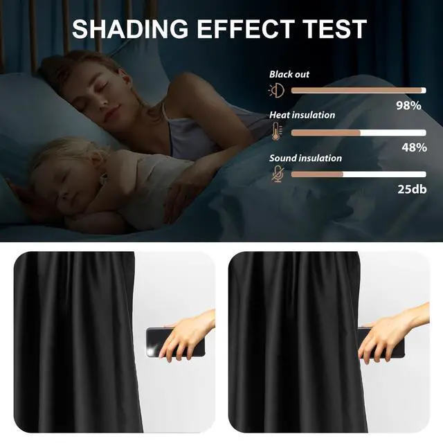 Alt view image 6 of 7 - Room Divider Blackout Curtains & Ceiling Curtain Track Set Wall Mount Extra Wide Track Curtains Flexible Sliding Curtain Rod Room Separation PrivacyW 72 x H 72 in Black Drape & Black Rail