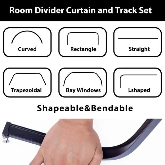 Alt view image 7 of 7 - Room Divider Blackout Curtains & Ceiling Curtain Track Set Wall Mount Extra Wide Track Curtains Flexible Sliding Curtain Rod Room Separation PrivacyW 72 x H 72 in Black Drape & Black Rail