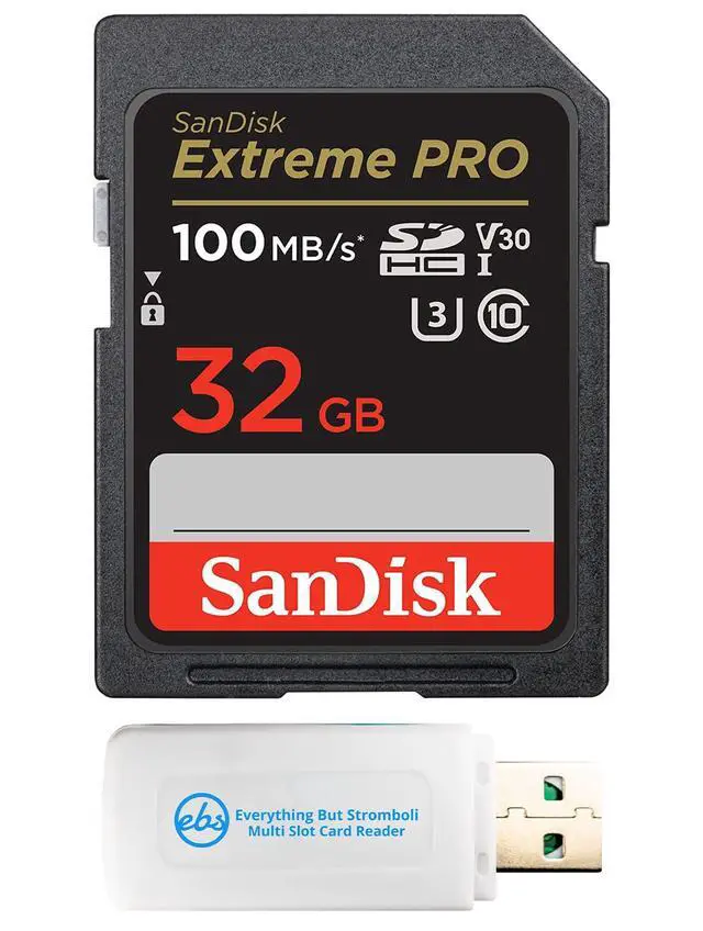 Main image of SanDisk 32GB SD Extreme Pro UHS-I Memory Card Works with Sony Mirrorless Camera ZV-E1 (SDSDXXO-032G-GN4IN) C10 U3 V30 4K UHD Bundle with (1) Everything But Stromboli SDXC Card Reader