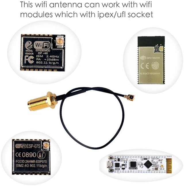Alt view image 3 of 4 - Geekstory 4PCS 2.4G 3DBI WiFi Antenna with 16cm Extended Cable U.FL to Female SMA for Arduino CC3000 ESP8266