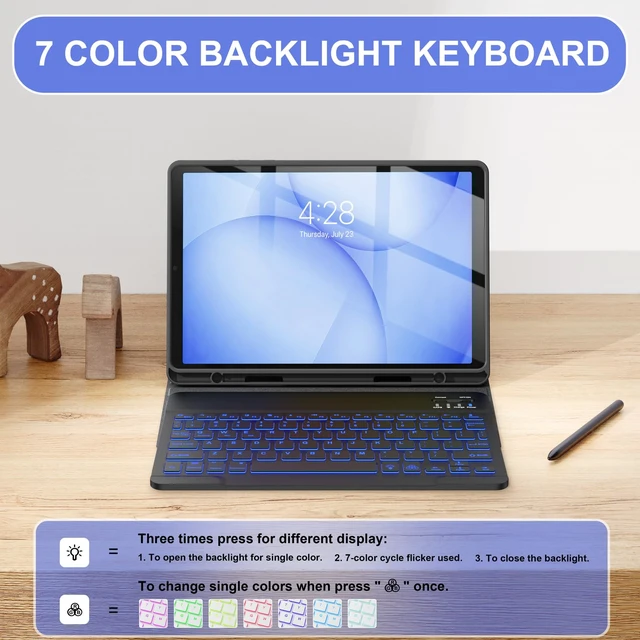 Alt view image 4 of 7 - Keyboard Case for Samsung Galaxy Tab A11+ Plus 11 Inch, Black | 7-Color Backlit Keys, Wireless Detachable Folio Keyboard Cover, Built in S Pen Holder, Different Viewing Angles
