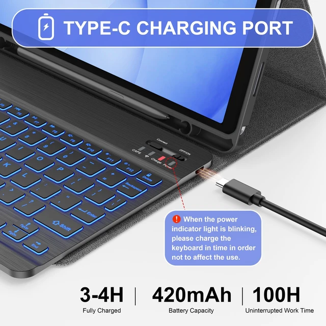 Alt view image 7 of 7 - Keyboard Case for Samsung Galaxy Tab A11+ Plus 11 Inch, Black | 7-Color Backlit Keys, Wireless Detachable Folio Keyboard Cover, Built in S Pen Holder, Different Viewing Angles