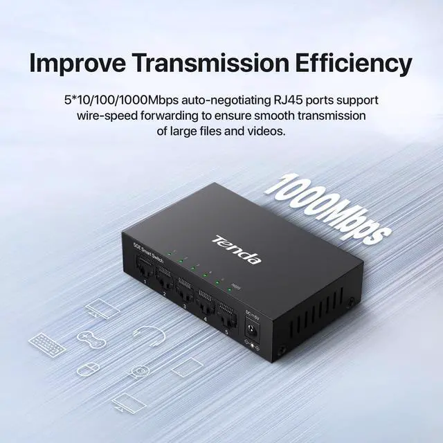 Alt view image 3 of 7 - TEG205E, 5 Port Managed Gigabit Switch, Easy Smart Managed, Base-T Ports, Desktop/Wall-Mount, VLAN/IGMP/LAG/QoS, 10Gbps Switching Capacity, Fanless Metal Design