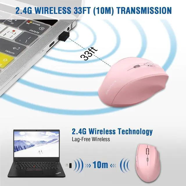 Alt view image 3 of 7 - Wireless Mouse for Laptop, Portable Optical Computer Mouse, 6 Buttons, Cordless 2.4GHz with USB Receiver, 5-Level 4800 DPI, 18 Months Battery Life, for PC, Chromebook, Windows, Mac(Pink)