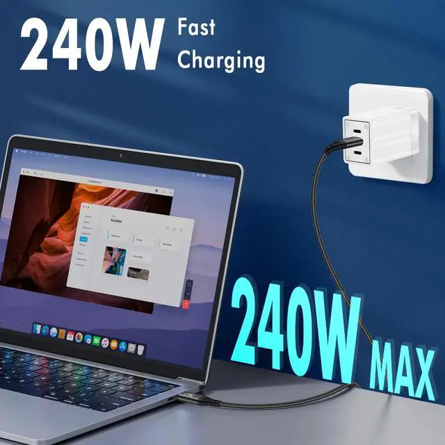 Alt view image 4 of 7 - Thunderbolt 5 Cable 3.3ft USB 4,High Speed USB-C Up to 120Gbps Bandwidth,240W PD3.1 Fast Charging,80Gbps Data Transfer,Compatible for Ultra MacBook Pro iPhone 17/16/15 Mac mini M4,16K Display