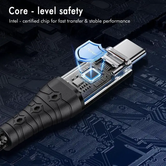 Alt view image 6 of 7 - Thunderbolt 5 Cable 3.3ft USB 4,High Speed USB-C Up to 120Gbps Bandwidth,240W PD3.1 Fast Charging,80Gbps Data Transfer,Compatible for Ultra MacBook Pro iPhone 17/16/15 Mac mini M4,16K Display