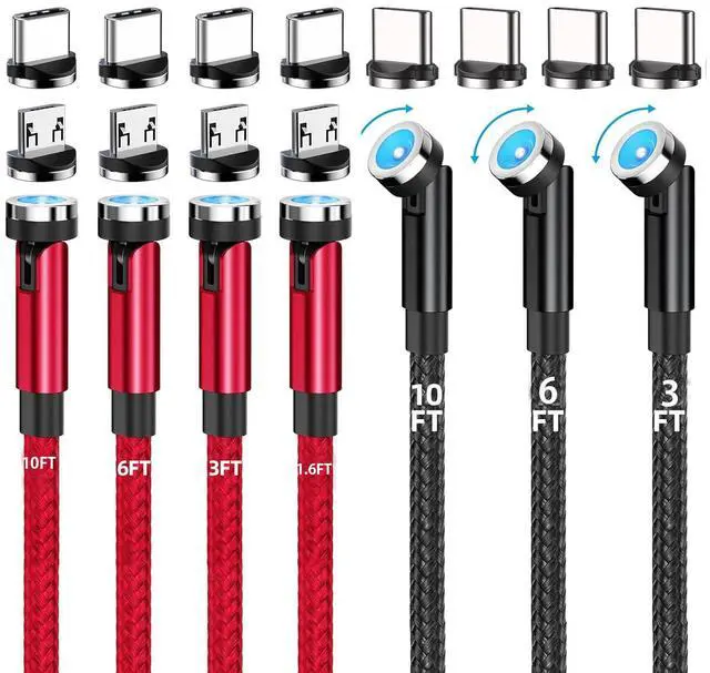 Main image of 540 Rotation Nylon Braided USB C Magnetic Phone Charger (7-Pack, 1.6ft/3.3ft/3.3ft/6.6ft/6.6ft/10ft/10ft) - 3 in 1 Magnetic Cable Compatible with Micro USB, Type C iProduct etc