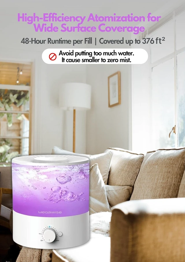 Alt view image 4 of 5 - SK7620 Ultrasonic Air Humidifier 2L Quiet Night Light | 2L capacity, <28dB quiet operation, 150ml/h adjustable mist, color night light, and auto shut-off.