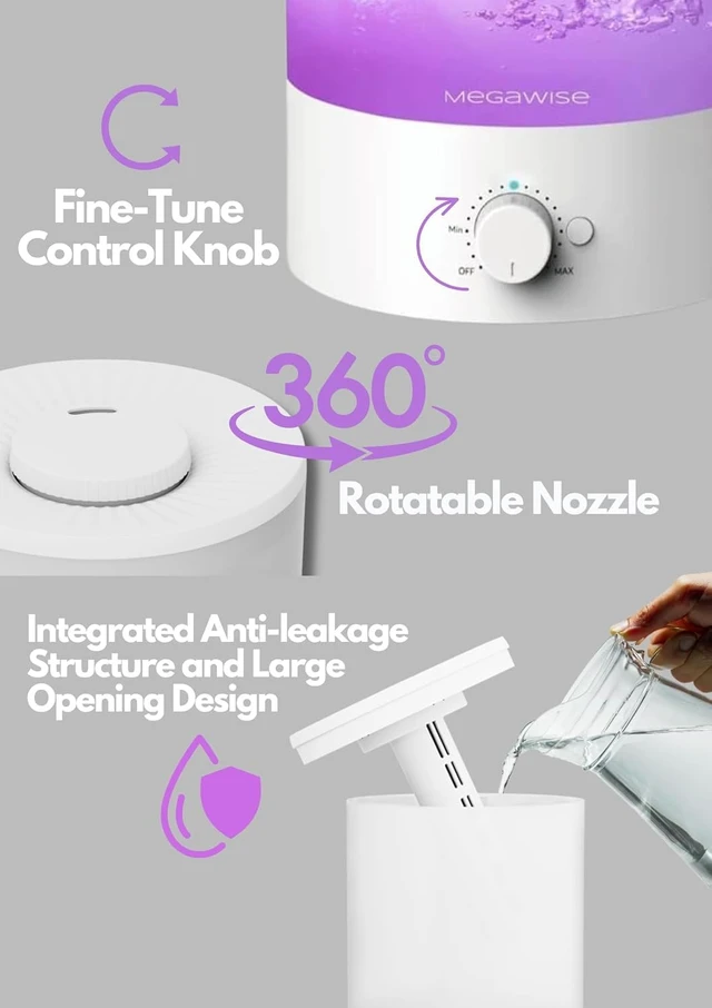 Alt view image 3 of 5 - SK7620 Ultrasonic Air Humidifier 2L Quiet Night Light | 2L capacity, <28dB quiet operation, 150ml/h adjustable mist, color night light, and auto shut-off.
