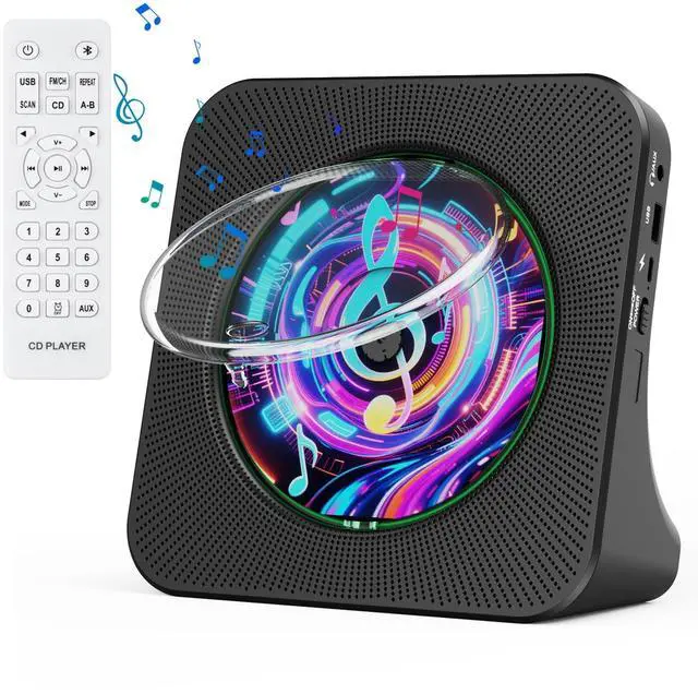 Main image of CD Player Portable Bluetooth Desktop CD Player for Home with Timer Built-in HiFi Speakers with LCD Screen Display Boombox FM Radio USB Type-c (Black)