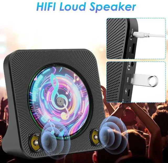 Alt view image 4 of 7 - CD Player Portable Bluetooth Desktop CD Player for Home with Timer Built-in HiFi Speakers with LCD Screen Display Boombox FM Radio USB Type-c (Black)