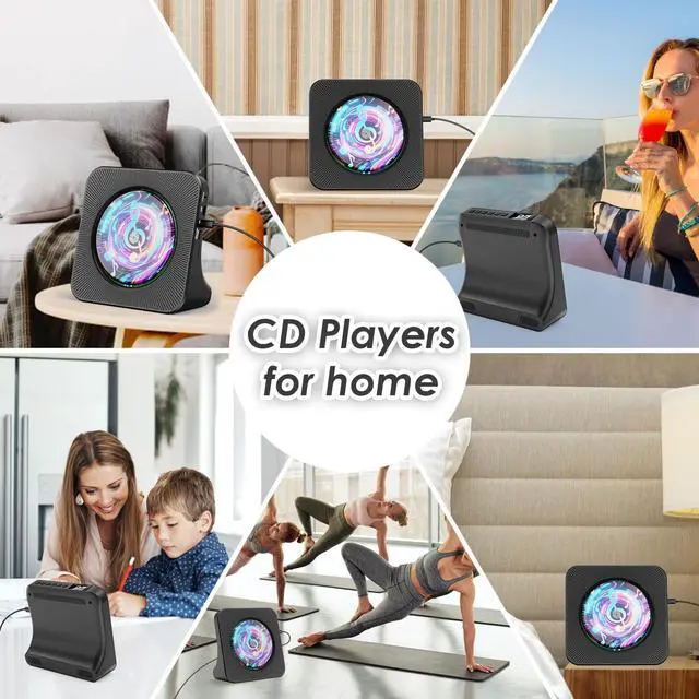 Alt view image 7 of 7 - CD Player Portable Bluetooth Desktop CD Player for Home with Timer Built-in HiFi Speakers with LCD Screen Display Boombox FM Radio USB Type-c (Black)