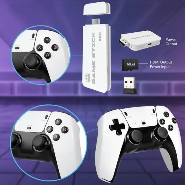 Alt view image 2 of 7 - 2026 New Edition Retro Wireless Gaming Console 128GB Large Storage 23 Emulators Compatible with 20,000+ Games Dual 2.4GHz Wireless Controllers 4K HD TV Gaming Stick Plug and Play