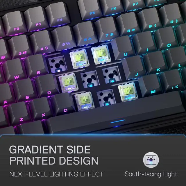 Alt view image 6 of 7 - K707 PRO GB 80% Gasket RGB Gaming Keyboard, 3-Modes Wireless TKL Mechanical Keyboard w/Hot-Swap South-Facing LEDs Socket, PBT Gradient Keycaps & 5-Layer Noise Dampening, Custom Linear Switch