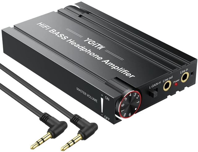 Main image of Headphone Amplifier with Bass Knob HiFi Amp 16-600 Gain Switch Drive wired headphones for desktop, gaming and music use with 3.5mm devices, USB-C charging and aluminum housing
