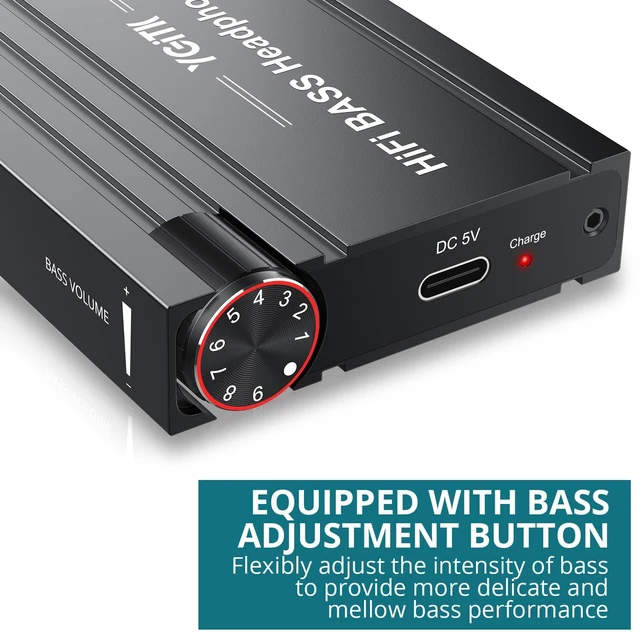 Alt view image 3 of 7 - Headphone Amplifier with Bass Knob HiFi Amp 16-600 Gain Switch Drive wired headphones for desktop, gaming and music use with 3.5mm devices, USB-C charging and aluminum housing